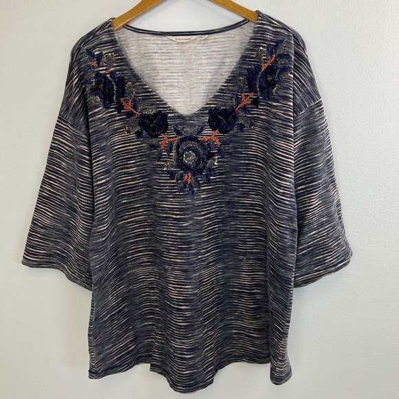Soft Surroundings Tops - Soft Surroundings Shirt Womens XL Mangata Tunic Embroidered Sequin Beaded VNeck‎